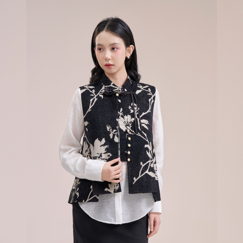 Eastbuy New Chinese Style 'Branch and Begonia' Winter Jacquard Vest